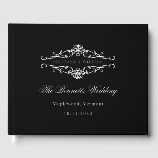 [GAZELLE] Elegante Schwarz-Weiß-Monochrome Hochzei Gästebuch (Vorderseite)