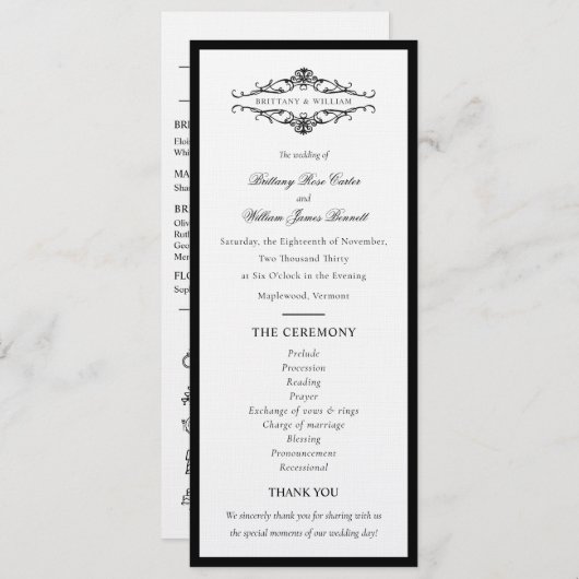 [GAZELLE] Elegante Schwarz-Weiß-Monochrome Hochzei Programm (Vorne/Hinten)