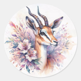 Gazelle Floral Watercolor Runder Aufkleber