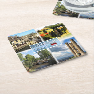 GB Cotswolds, Castle Combe, Panorama des Feldes, Rechteckiger Pappuntersetzer