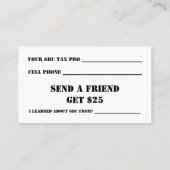 GBC-GESCHÄFTSKARTE + EINEN FREUND SCHICKEN VISITENKARTE (Rückseite)