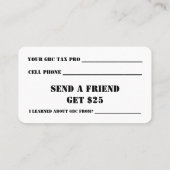 GBC-Visitenkarte mit "Senden eines Freundes" Visitenkarte (Rückseite)