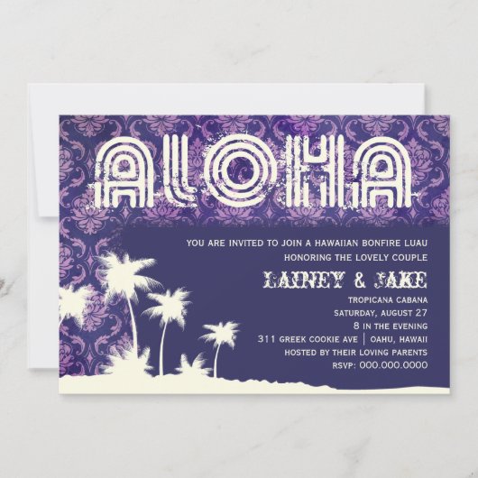 GC Aloha Luau Palm Lila Einladung (Vorderseite)