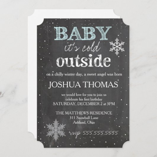 GC Baby It's Cold Outside Winter Birthday Boy Einladung (Vorne/Hinten)