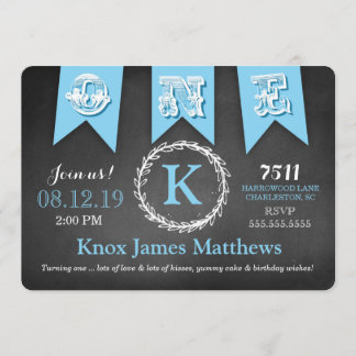 GC Boy First Birthday Banner Chalkboard Einladung