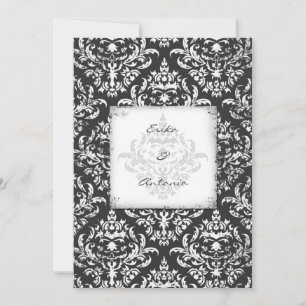 GC Erika Vintag Damask - graue 12x18 Einladung