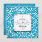 GC| Erika Vintag Damask Turquoise Golden Metalli Einladung (Vorne/Hinten)