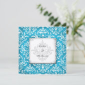 GC| Erika Vintag Damask Turquoise Golden Metalli Einladung (Stehend Vorderseite)