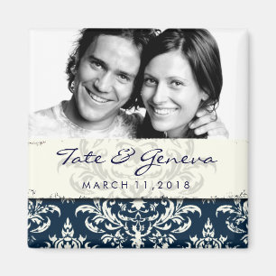 GC Erika Vintage Damask Navy Save-the-Date-Karte Magnet