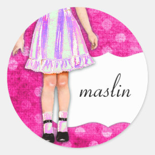 GC Girly Girl Doll Funky Lila Pink Dots Runder Aufkleber