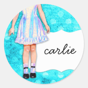GC Girly Girl Puppe Funky Blau Türkis Punkte Runder Aufkleber