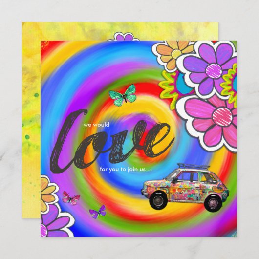 GC Hippy-Gefärbte Krawatte Einladung 2 (Vorne/Hinten)