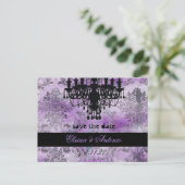 GC | Jolie Chandelier Lila Gray Damask Ankündigungspostkarte (Stehend Vorderseite)
