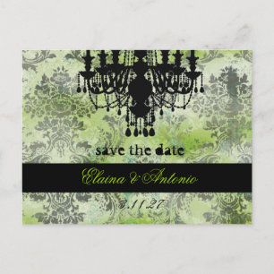 GC   Jolie Chandelier Limon Black Damask Ankündigungspostkarte