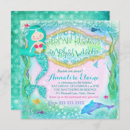 GC Magical Mermaid Invasion Glitzer Einladung (Vorne/Hinten)