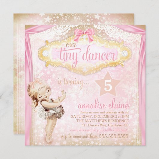 GC Magischer Vintager Tänzer Ballerina Einladung (Vorne/Hinten)