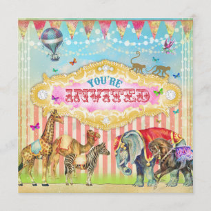GC Magischer Zirkus-Eintritt mit Vintage-Streifen Einladung