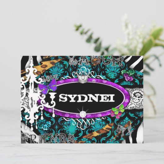 GC | Miss Fun n 'Extravagant Stuff Ultimate Blue Einladung (Stehend Vorderseite)