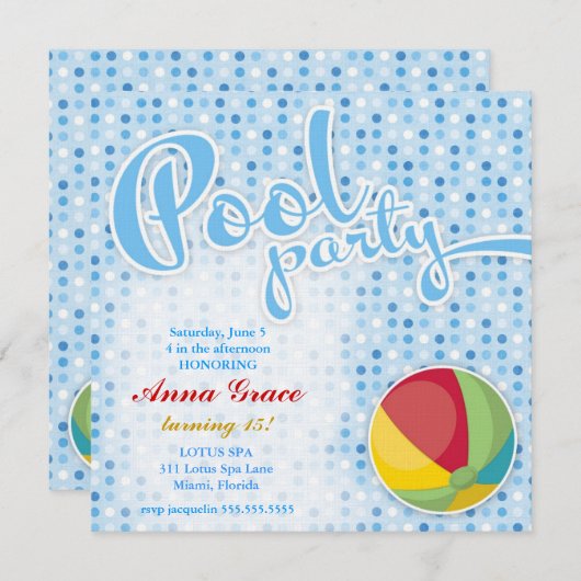 GC Pool Party Beach Ball Einladung (Vorne/Hinten)