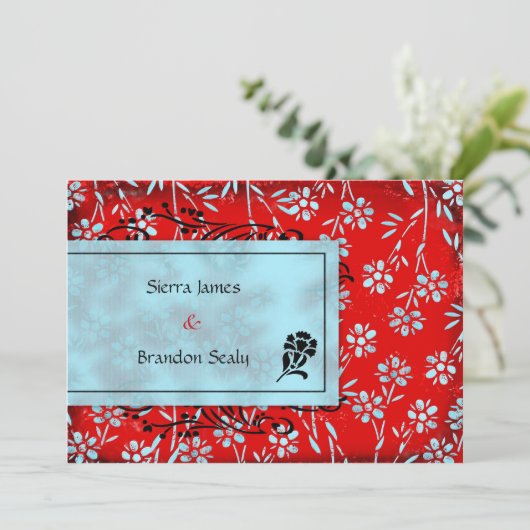 GC| Ruby Red & Turquoise Garden Einladung (Stehend Vorderseite)