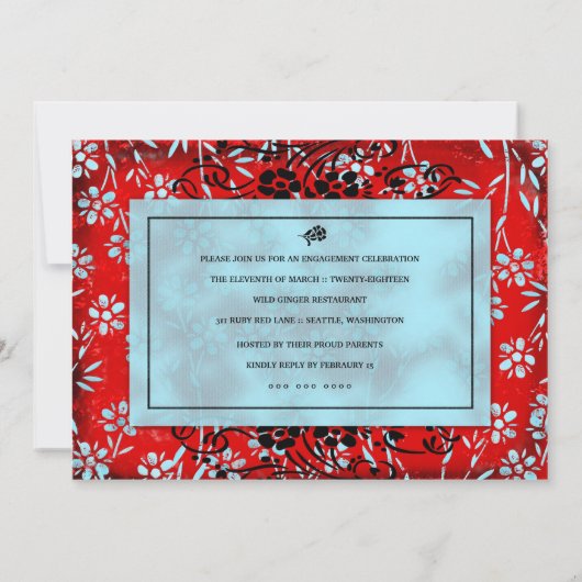 GC| Ruby Red & Turquoise Garden Einladung (Rückseite)