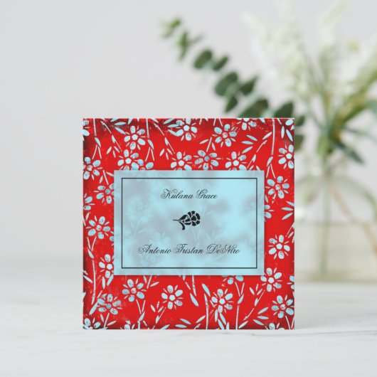 GC| Ruby Red & Turquoise Garden Square Einladung (Stehend Vorderseite)