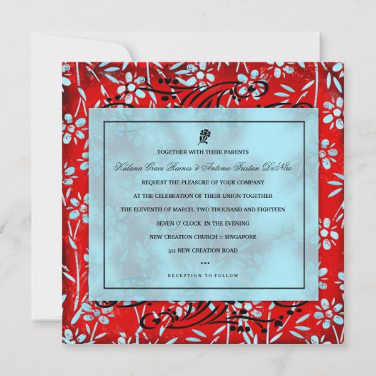 GC| Ruby Red & Turquoise Garden Square Einladung (Rückseite)