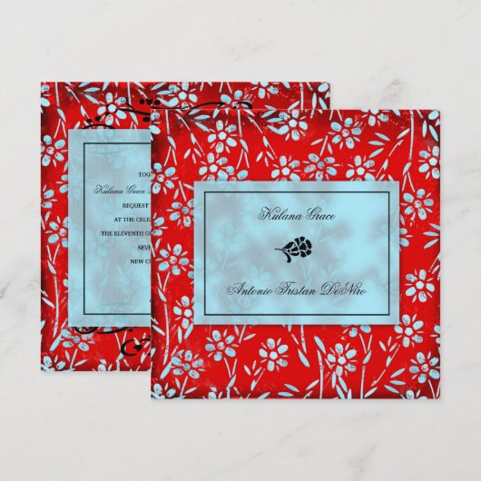  GC| Ruby Red & Turquoise Garden Square Metallic Einladung (Vorne/Hinten)