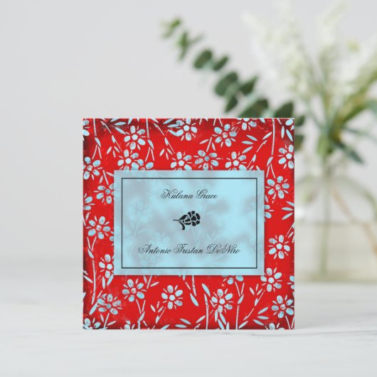  GC| Ruby Red & Turquoise Garden Square Metallic Einladung (Stehend Vorderseite)