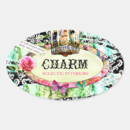 GC | Shabby Vintag Charm - Black Damask Ovaler Aufkleber