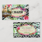 GC Shabby Vintag Charm Black Damask Visitenkarte (Vorne/Hinten)