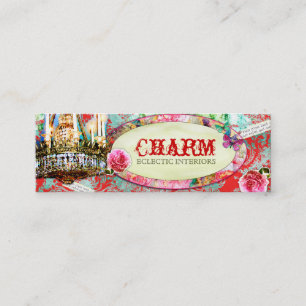 GC Shabby Vintage Charme - Rot Türkiser Damast Mini Visitenkarte