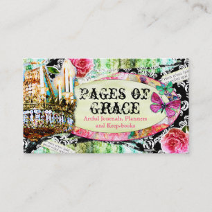 GC Shabby Vintage Charme schwarzer Damast Visitenkarte