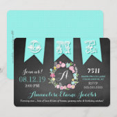 GC Turquoise Girl First Birthday Banner Chalkboard Einladung (Vorne/Hinten)