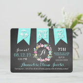 GC Turquoise Girl First Birthday Banner Chalkboard Einladung (Stehend Vorderseite)