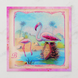 GC Vibrant Vintage Flamingos Rosa Metallic Einladung