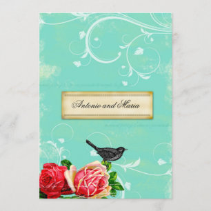 GC Vintage Bird & Rose Türkis Traum Einladung