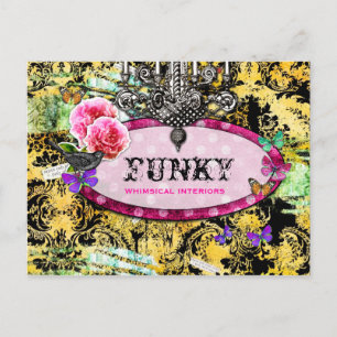 GC   Whimsical Vintag Pink Bee Postkarte