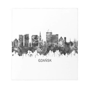 Gdansk Poland Skyline BW Notizblock