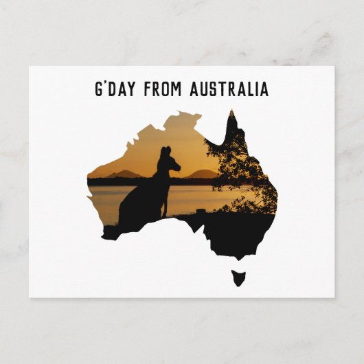 Gday aus Australien Schwarz-weiß Gold Sunset Postkarte (Vorderseite)