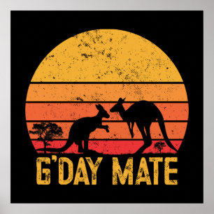 G'day Kumpel! Retro Vintage Australische Kängurus Poster