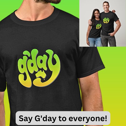 G'DAY mit Australien Karte Green Gold auf Dunkel T-Shirt