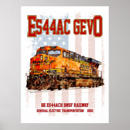 GE ES44AC GEVO Locomotive and American flag Poster