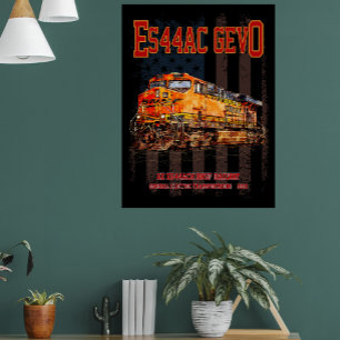 GE ES44AC GEVO Locomotive und amerikanische Flagge Fotodruck