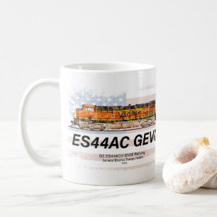 GE ES44AC GEVO Locomotive und amerikanische Flagge Kaffeetasse