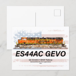 GE ES44AC GEVO Locomotive und amerikanische Flagge Postkarte