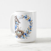 Geai bleu sur nichoir – Illustration florale paste Kaffeetasse (Vorderseite Links)