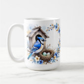 Geai bleu sur nichoir – Illustration florale paste Kaffeetasse (Links)