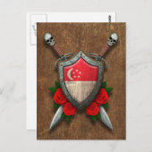 Gealter Singapur-Flaggenschild und Schwerter mit R Postkarte (Vorne/Hinten)
