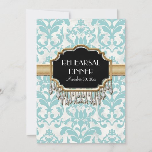 Gealterte beunruhigte Damast goldene Bling Einladung (Vorderseite)